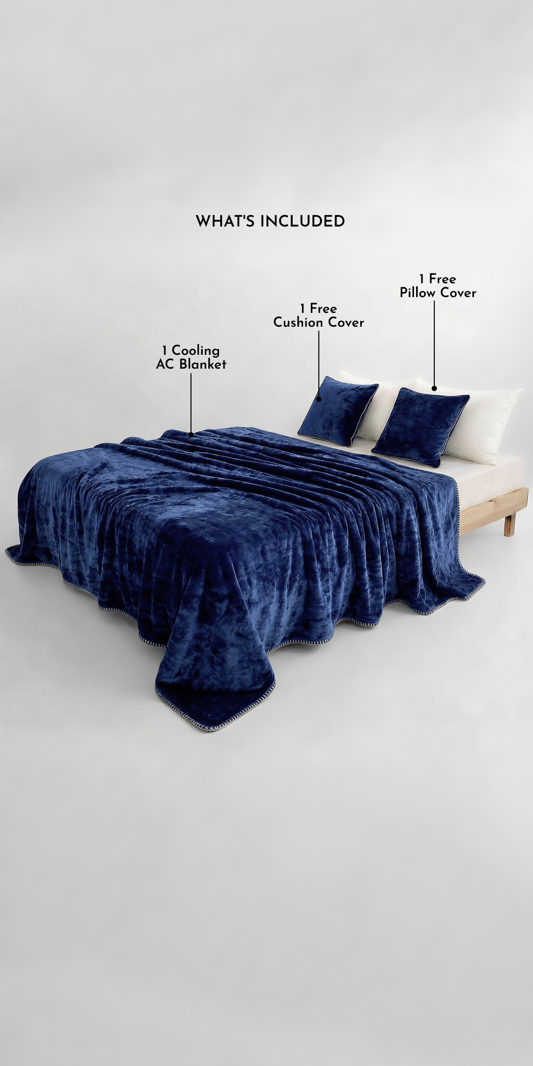 Zarf All-Season Premium Baby Size AC Blanket With One Pillow Cover & One Cushion Cover - Cobalt