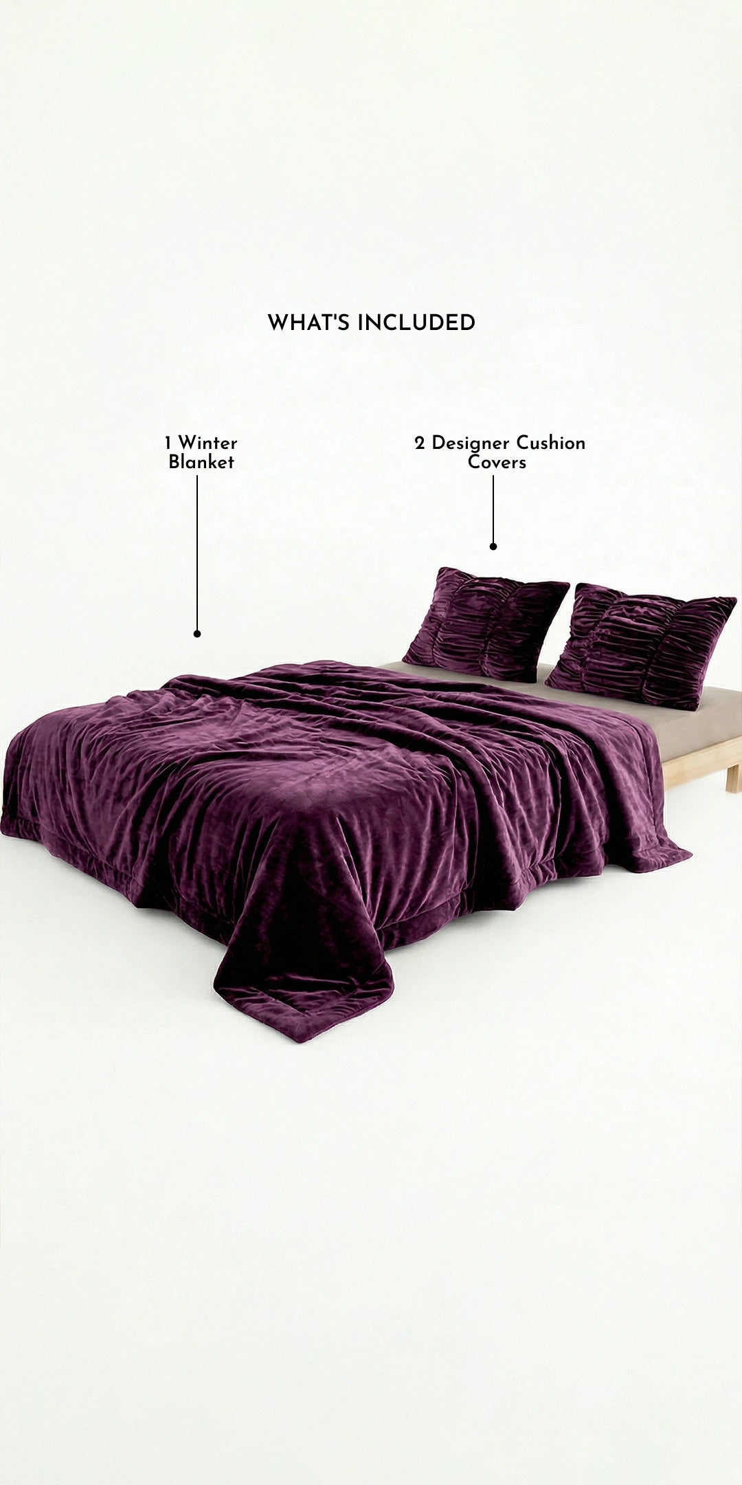 Zarf Ultra-Warm Luxury Winter Blanket With Two Cushion Covers - Amethyst