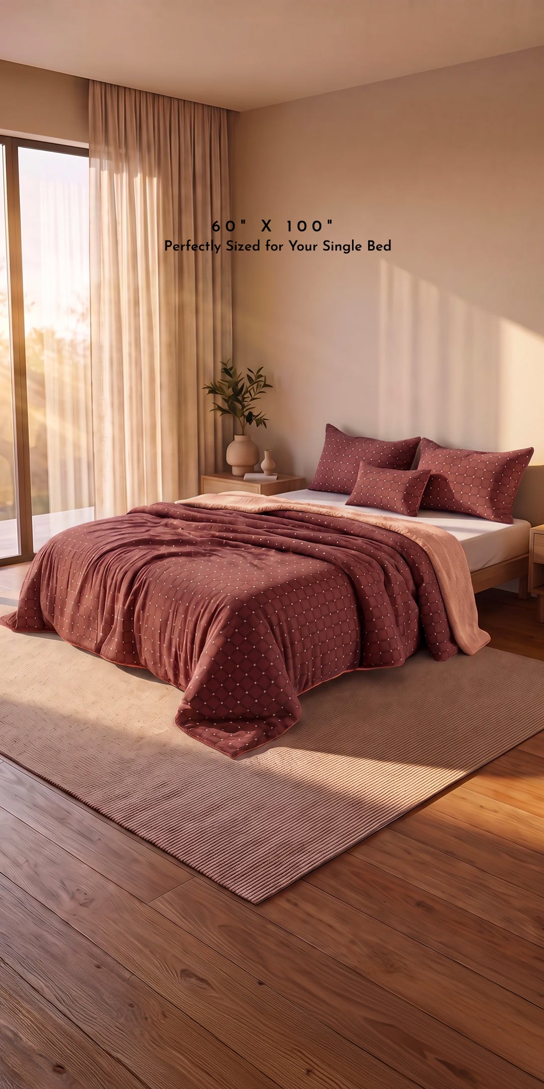 Zarf Reversible Quilt For Single Size Bed With 2 Pillow Covers and 1 Breakfast Cushion cover - Amorette