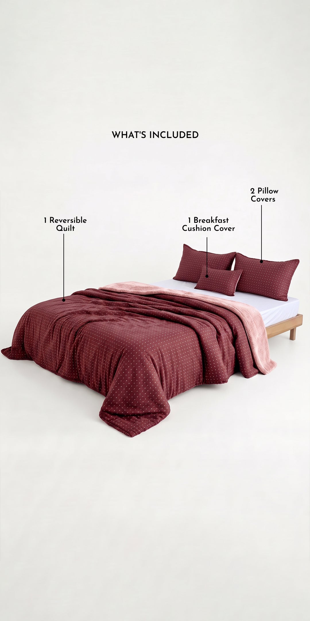 Zarf Reversible Quilt For Single Size Bed With 2 Pillow Covers and 1 Breakfast Cushion cover - Amorette