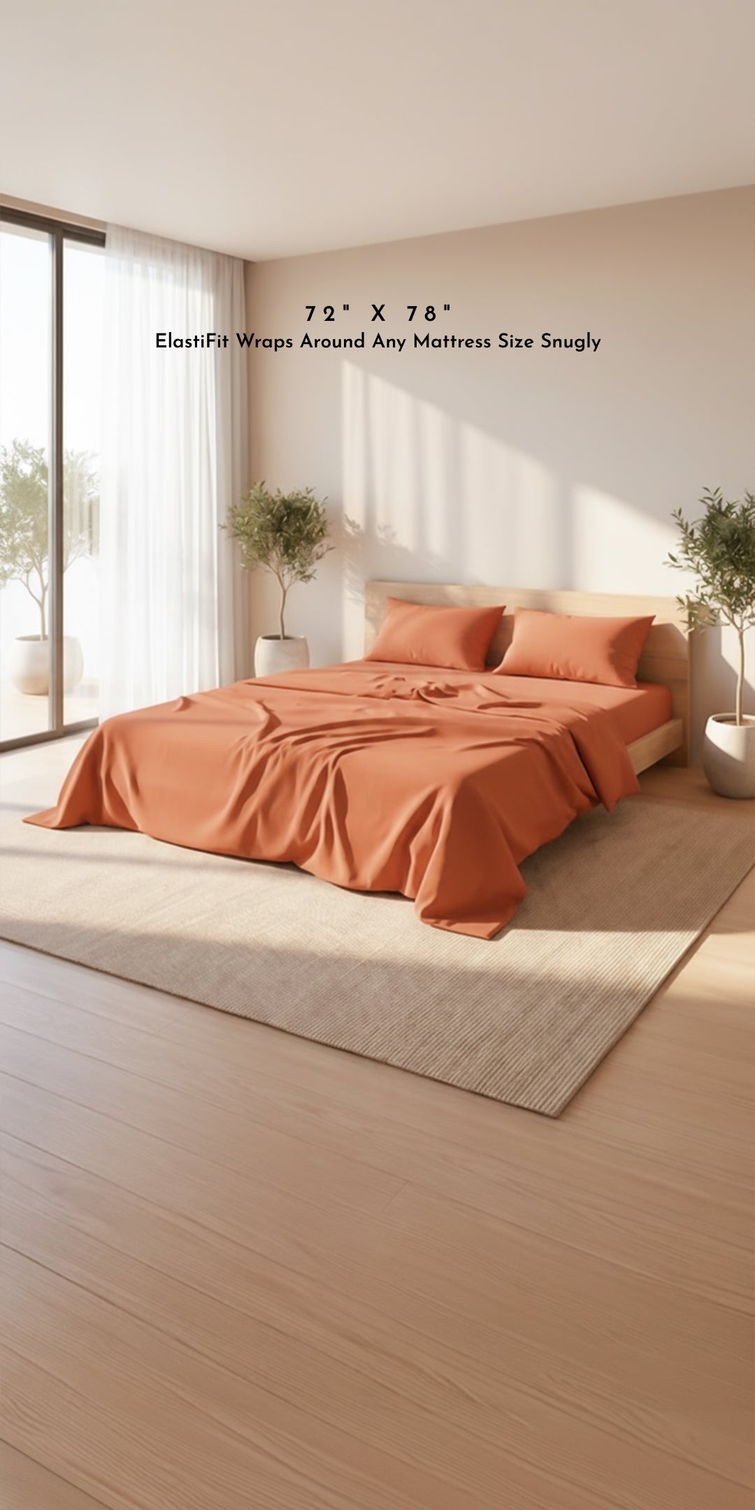 ZERIES PERCALE WEAVE EGYPTIAN COTTON FITTED BEDSHEET WITH 2 PILLOW CASES - Apricot