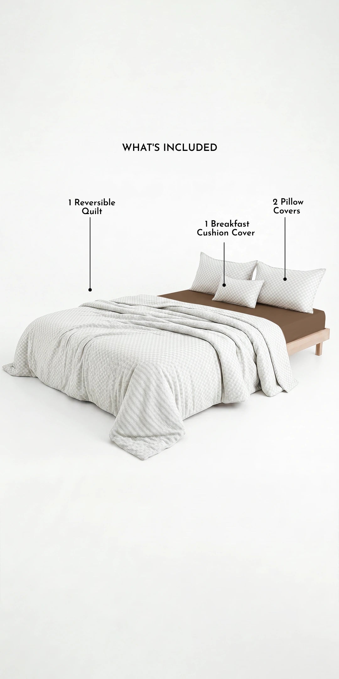 Zarf California King Size Reversible Quilt  With 2 pillowcases and 1 Breakfast Cushion cover (Limited edition) - Arctic