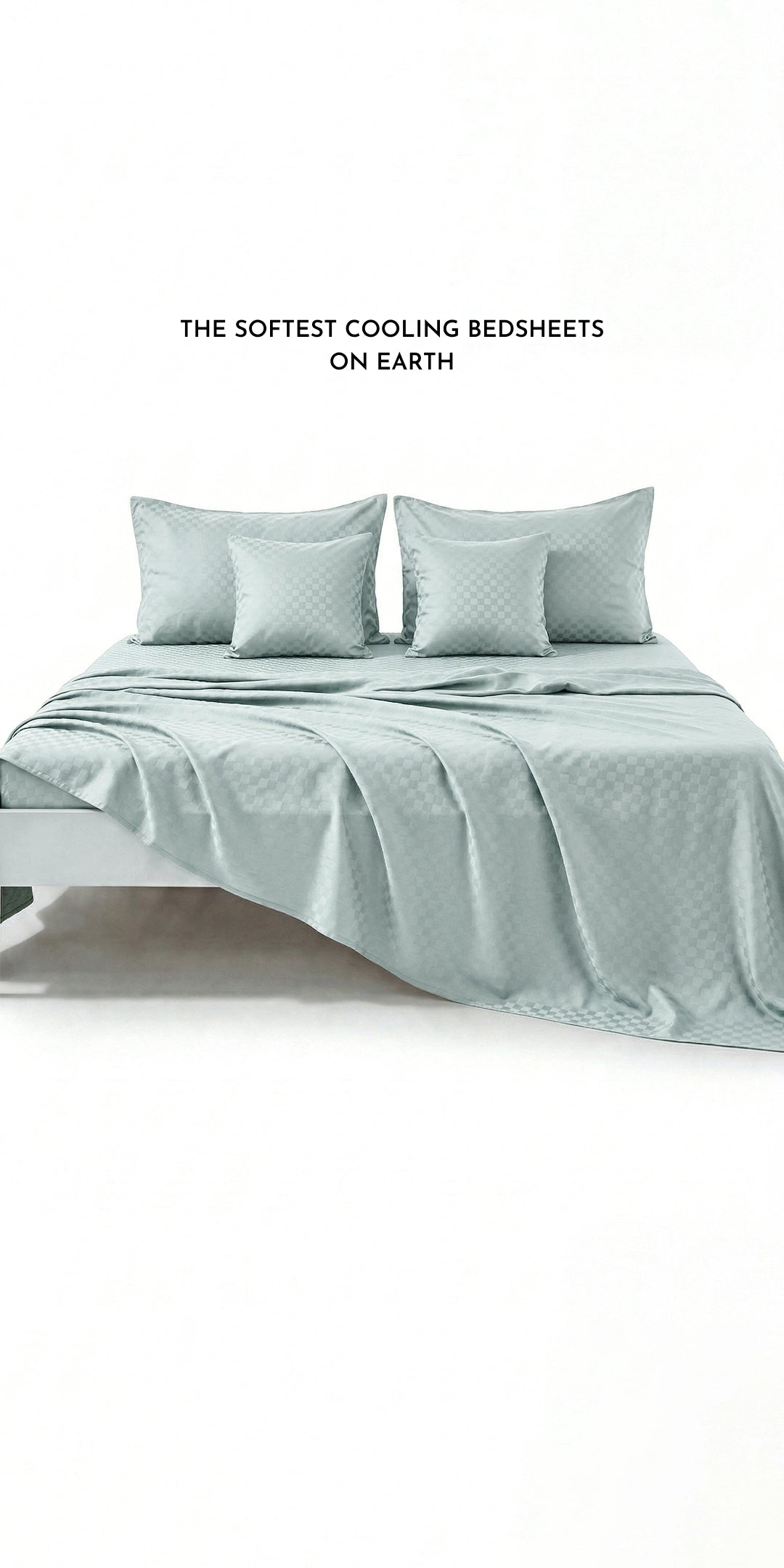 Zeries Egyptian Cotton Jacquard Bedsheets With 2 Pillow Cases & 2 Cushion Covers - Azure