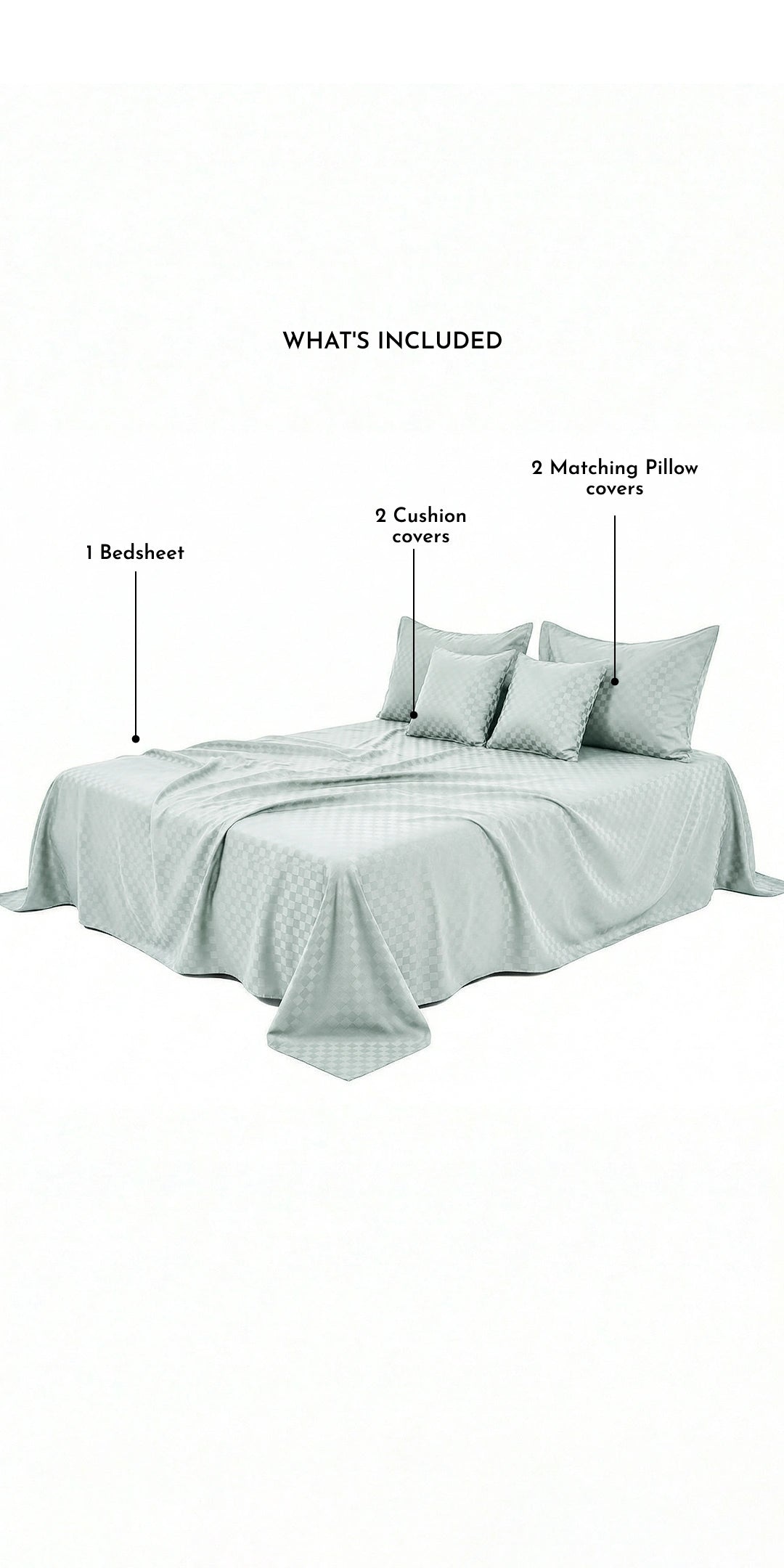 Zeries Egyptian Cotton Jacquard Bedsheets With 2 Pillow Cases & 2 Cushion Covers - Azure
