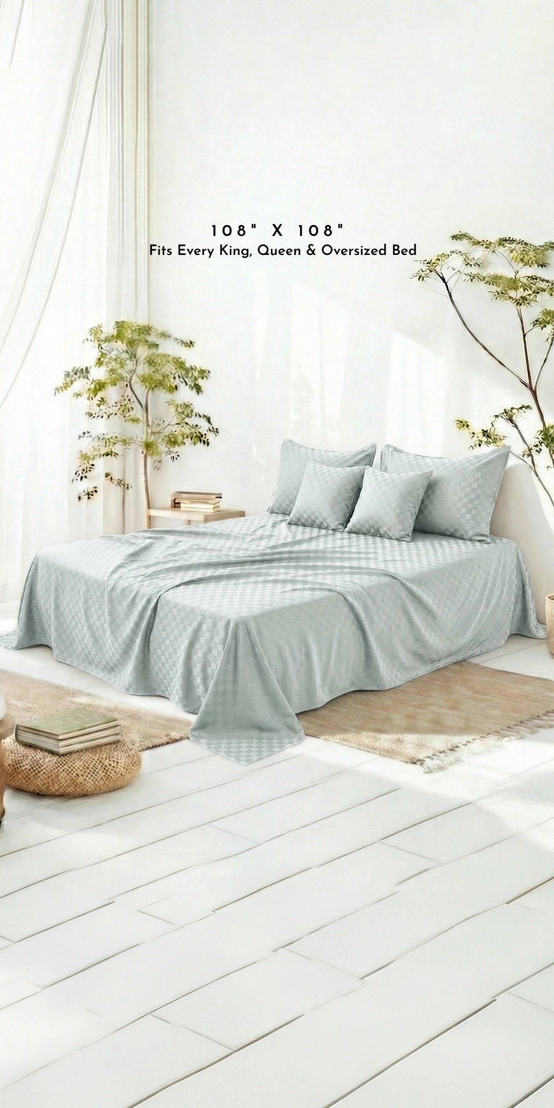 Zeries Egyptian Cotton Jacquard Bedsheets With 2 Pillow Cases & 2 Cushion Covers - Azure