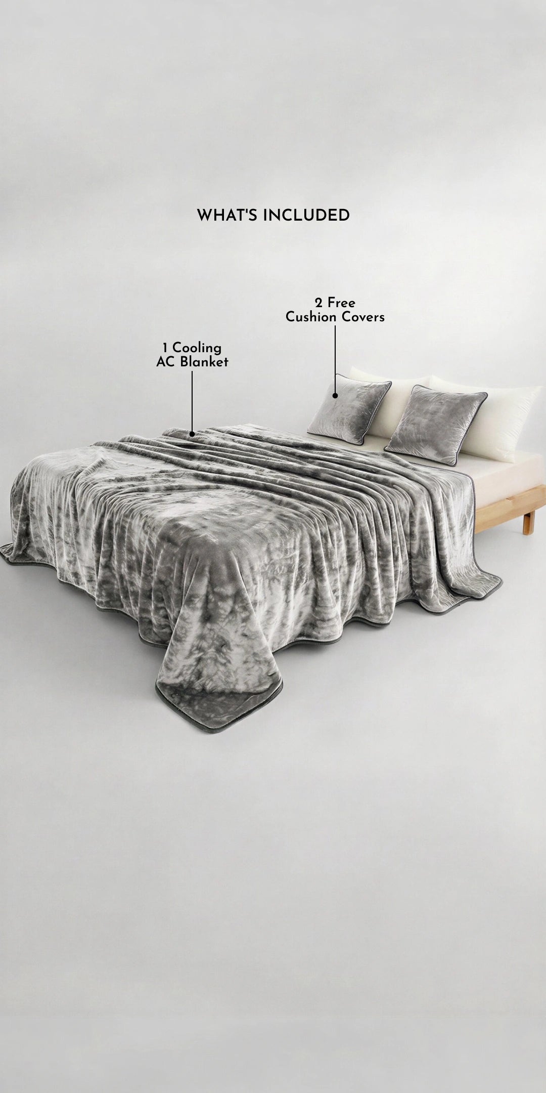 Zarf Ultra Soft All-Season Premium AC Blanket For Single Size Bed With 2 Cushion Covers - Ash Grey