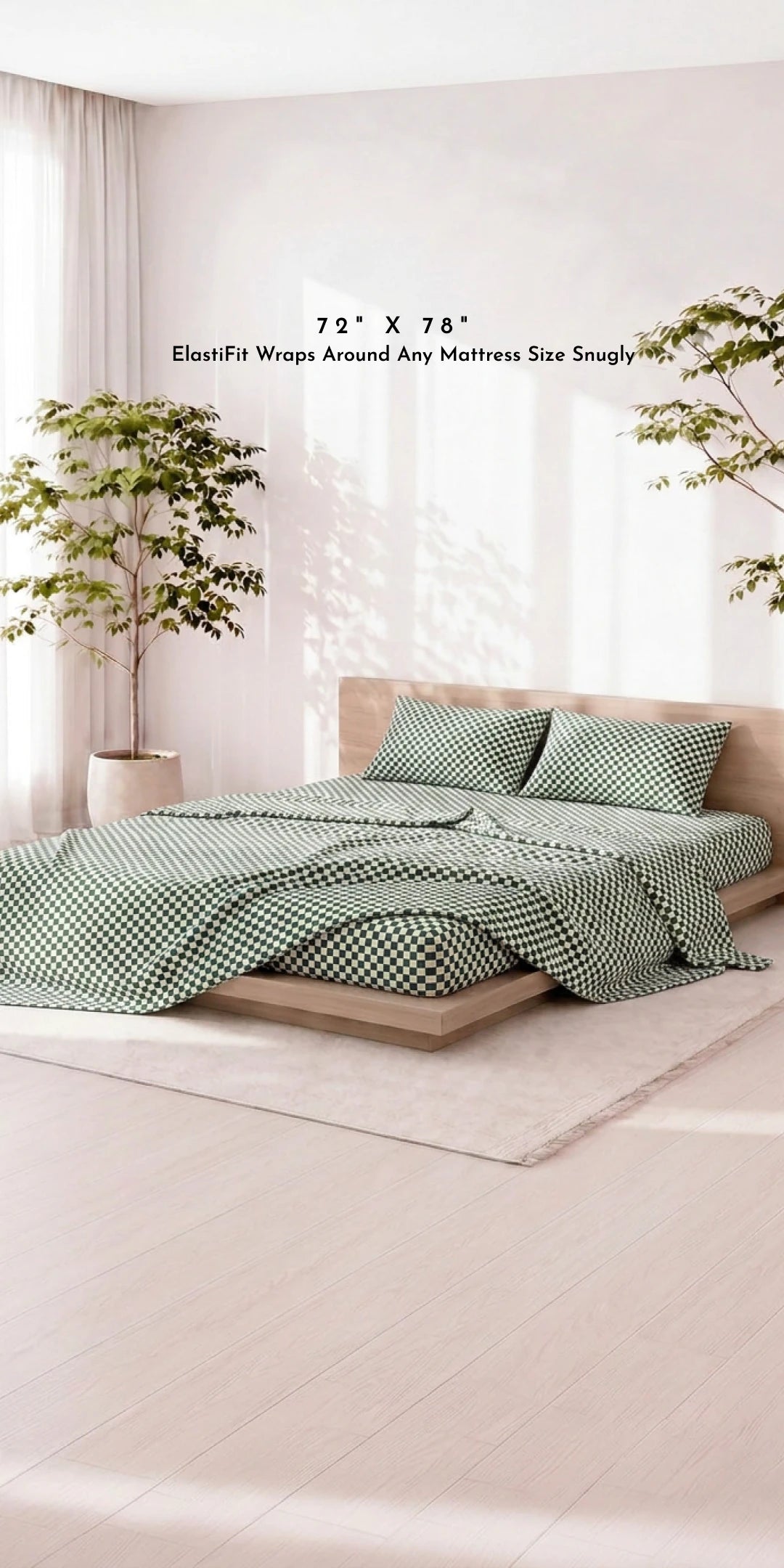 ZERIES PERCALE WEAVE EGYPTIAN COTTON FITTED BEDSHEET WITH 2 PILLOW CASES - Green