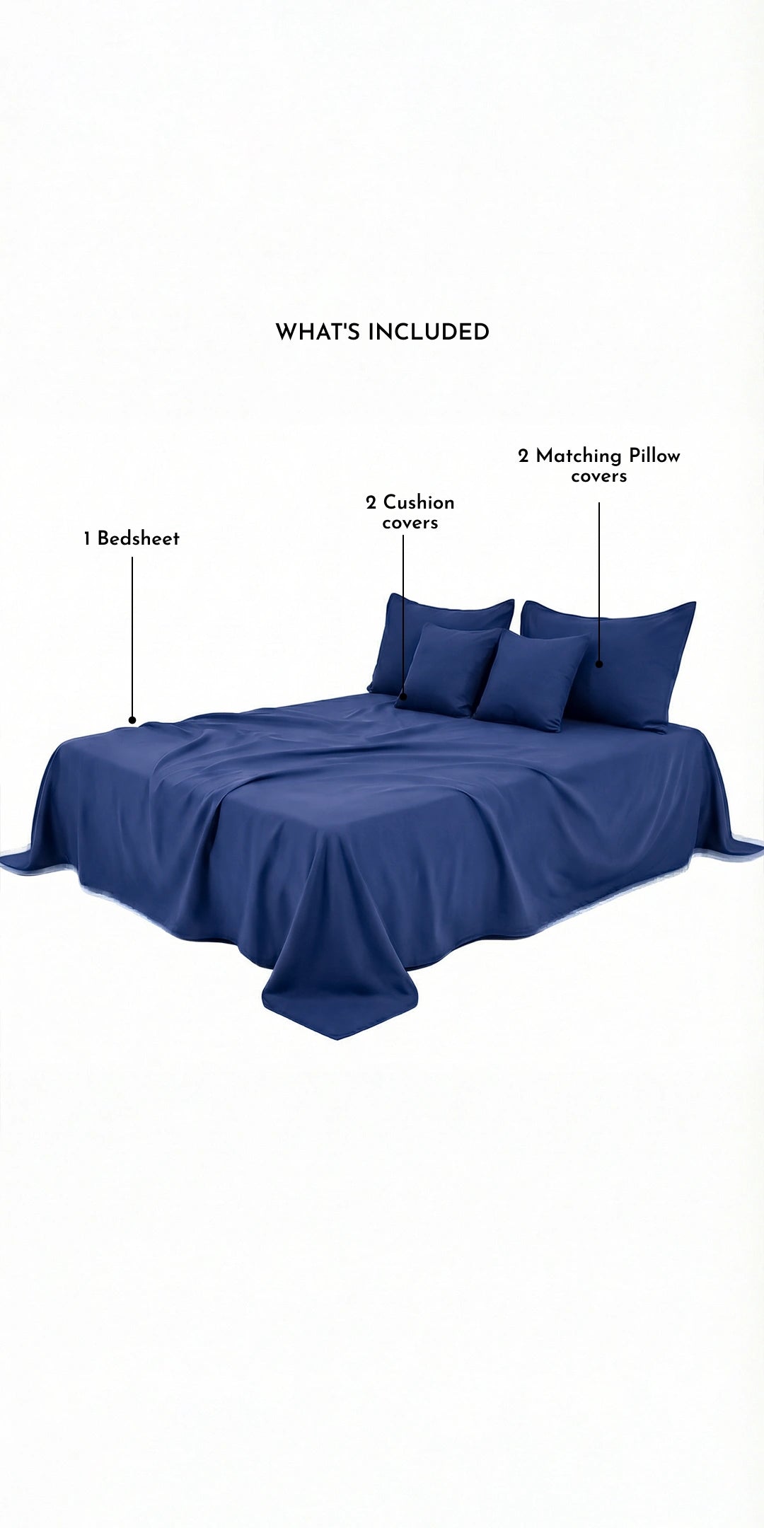 Zeries Egyptian Cotton Bedsheets With 2 Pillow Cases & 2 Cushion Covers - Atlantic