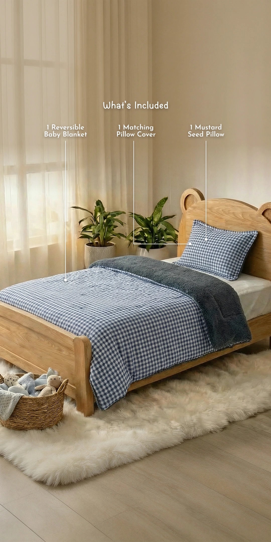 Reversible Winter Baby Blanket With 1 Pillow & 1 Pillow Cover - Dreamy Bluebell