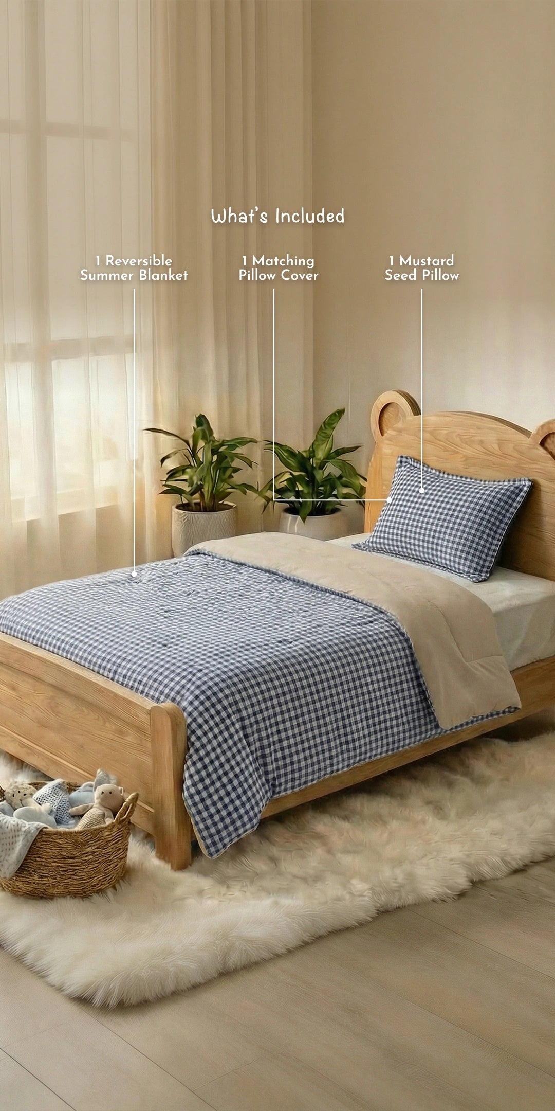 Reversible Summer Baby Blanket With 1 Pillow & 1 Pillow Cover - Dreamy Bluebell