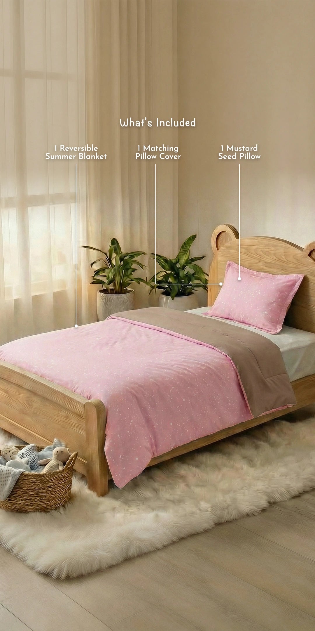 Reversible Summer Baby Blanket With 1 Pillow & 1 Pillow Cover - Raspberry Dream