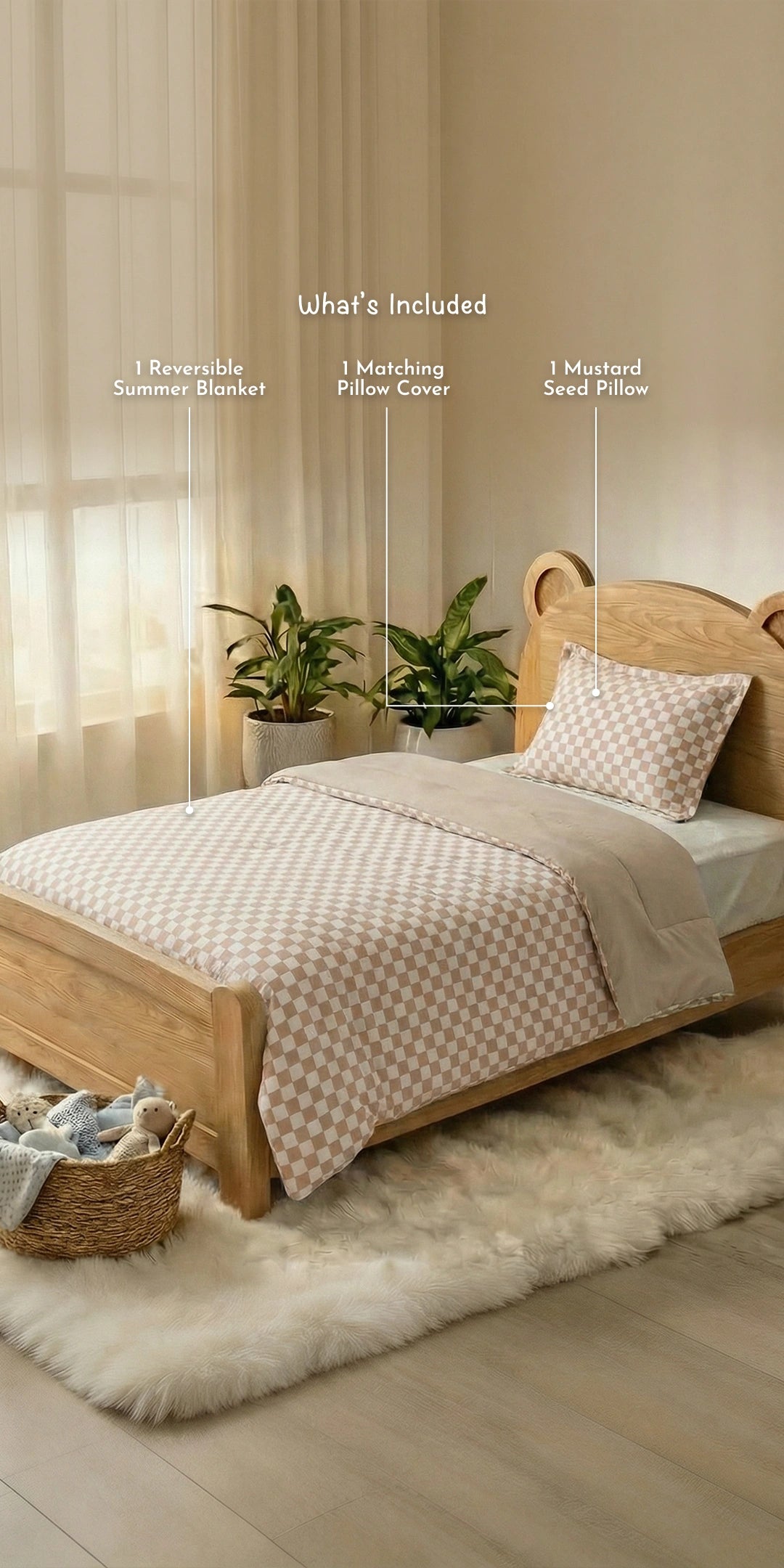 Reversible Summer Baby Blanket With 1 Pillow & 1 Pillow Cover - Toasted Marshmallow