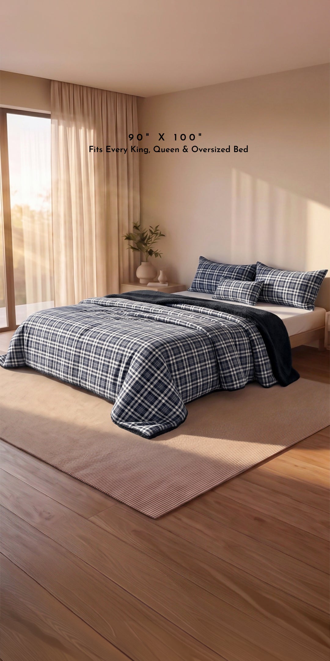 Zarf California King Size Reversible Quilt With 2 Pillow Covers and 1 Cushion Cover - Beaumont