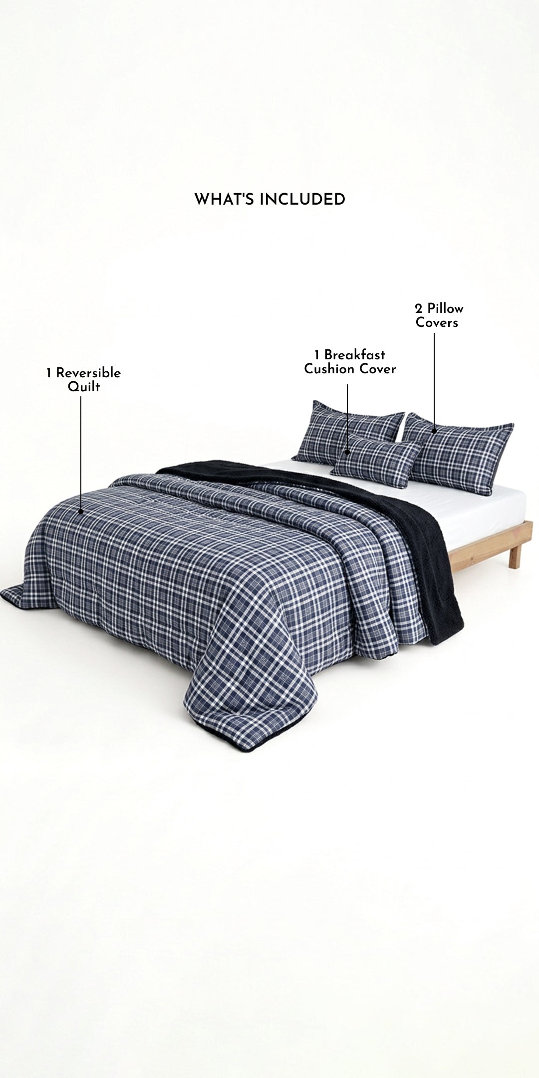 Zarf Reversible Quilt For Single Size Bed With 2 Pillow Covers and 1 Cushion Cover - Beaumont