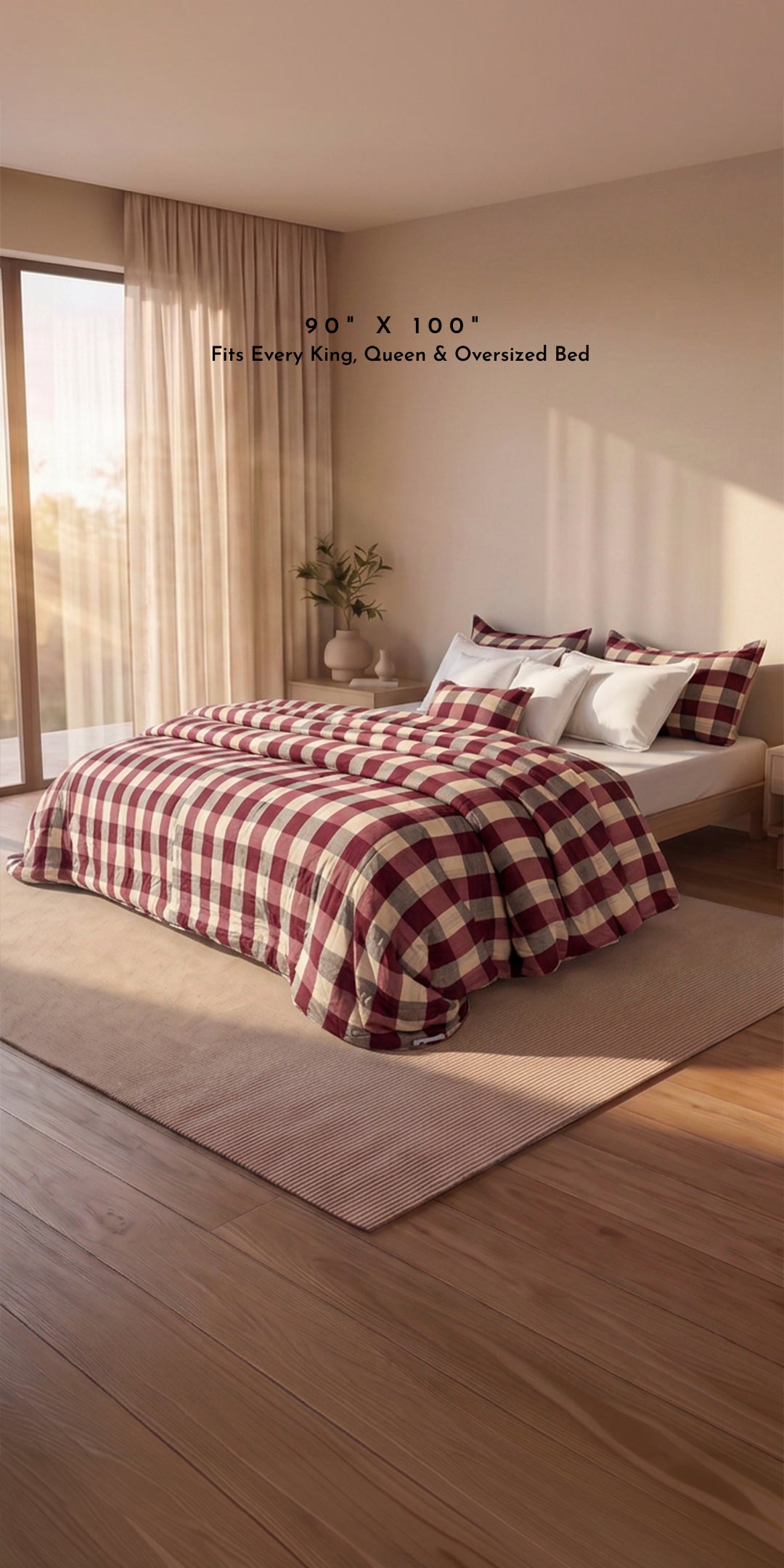 Zarf California King Size Reversible Quilt With 2 Pillow Covers and 1 Cushion Cover - Berrywood