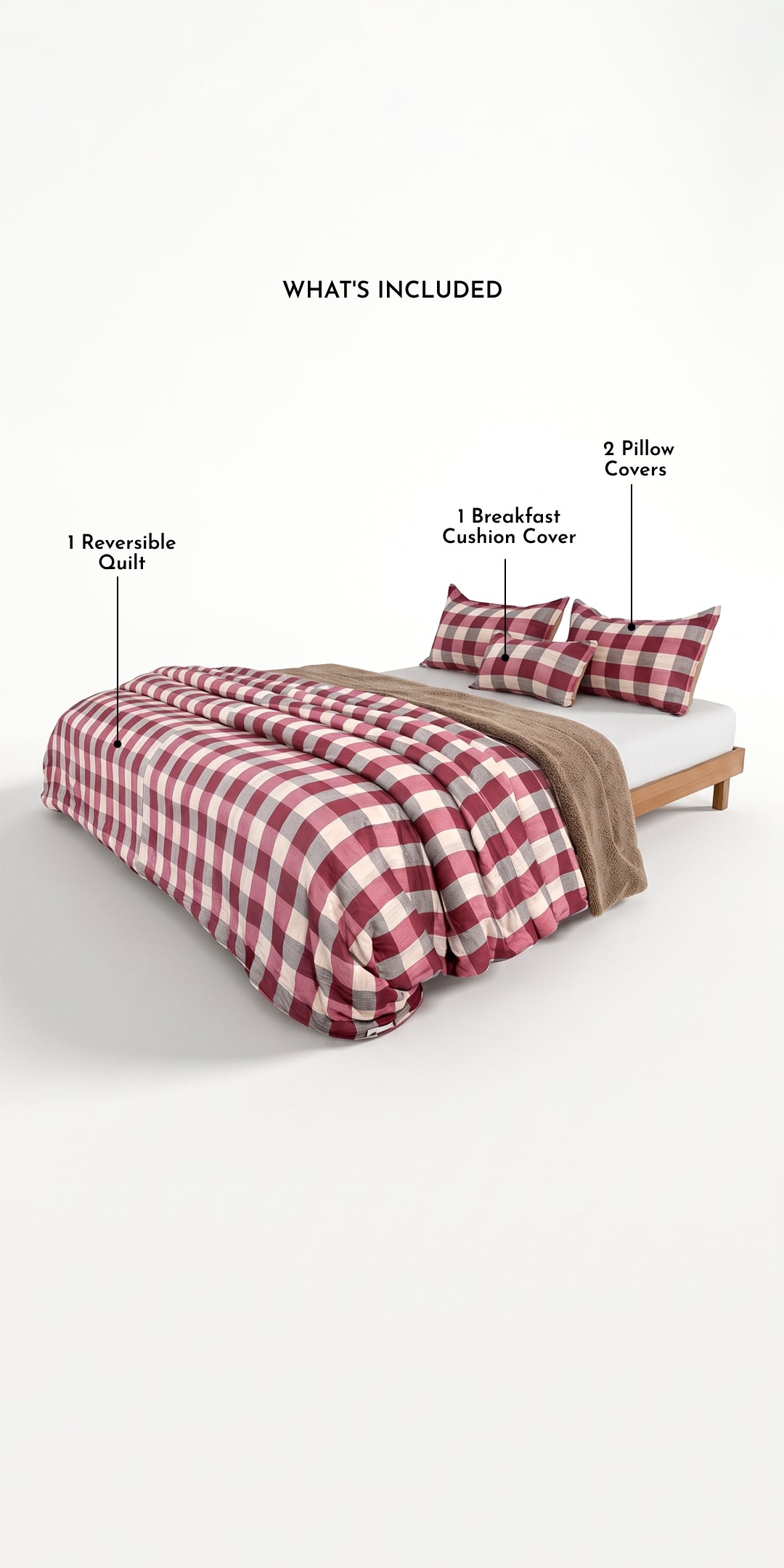 Zarf Reversible Quilt For Single Size Bed With 2 Pillow Covers and 1 Cushion Cover - Berrywood