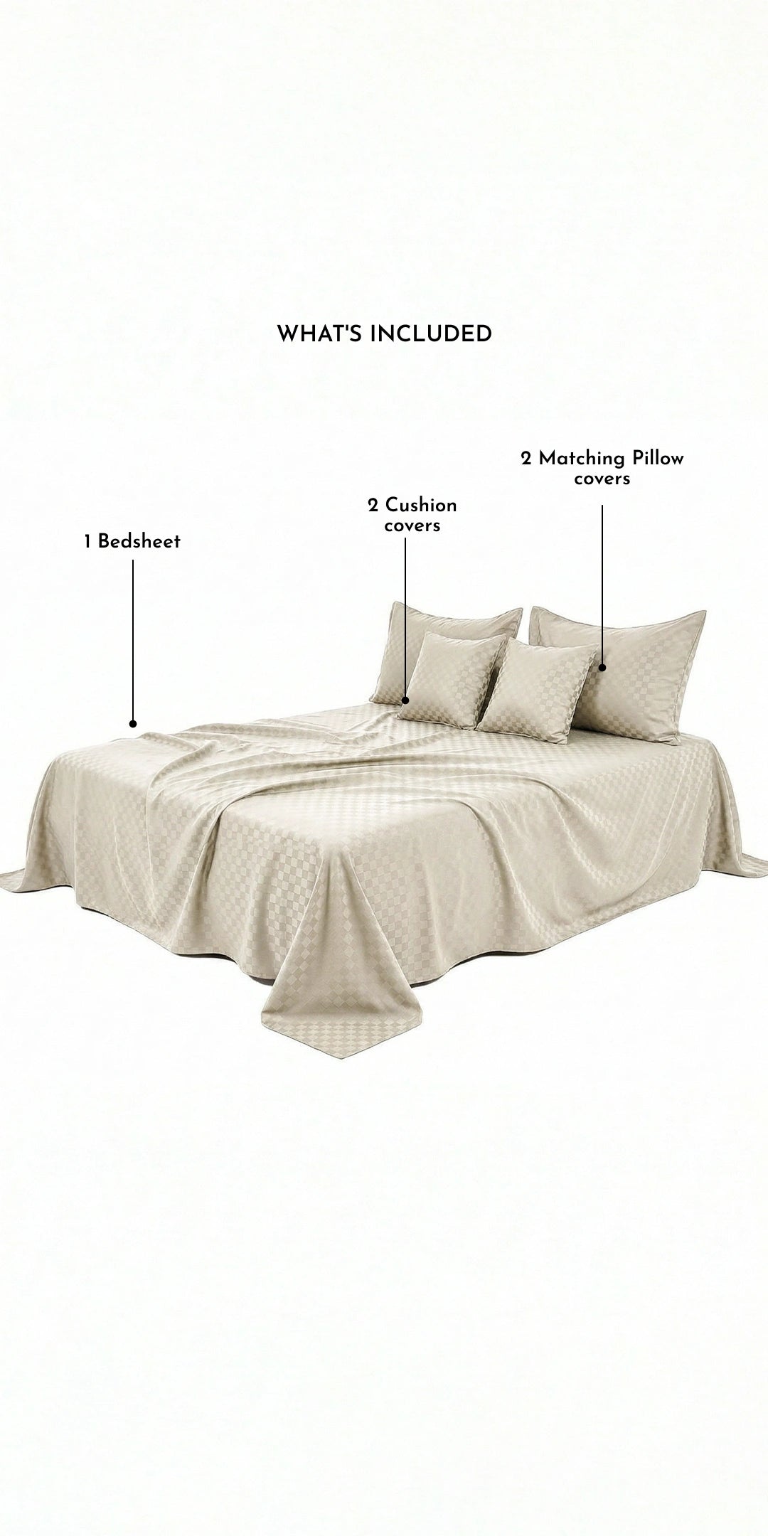 Zeries Egyptian Cotton Jacquard Bedsheets With 2 Pillow Cases & 2 Cushion Covers - Bisque