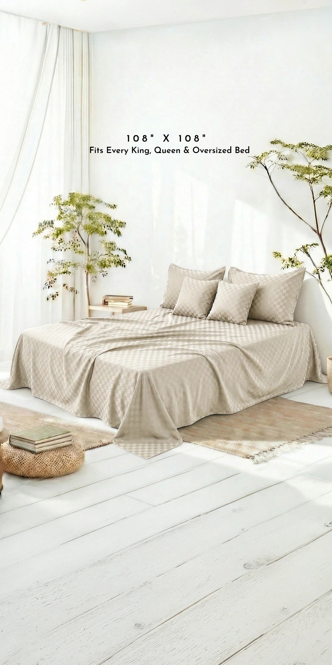 Zeries Egyptian Cotton Jacquard Bedsheets With 2 Pillow Cases & 2 Cushion Covers - Bisque