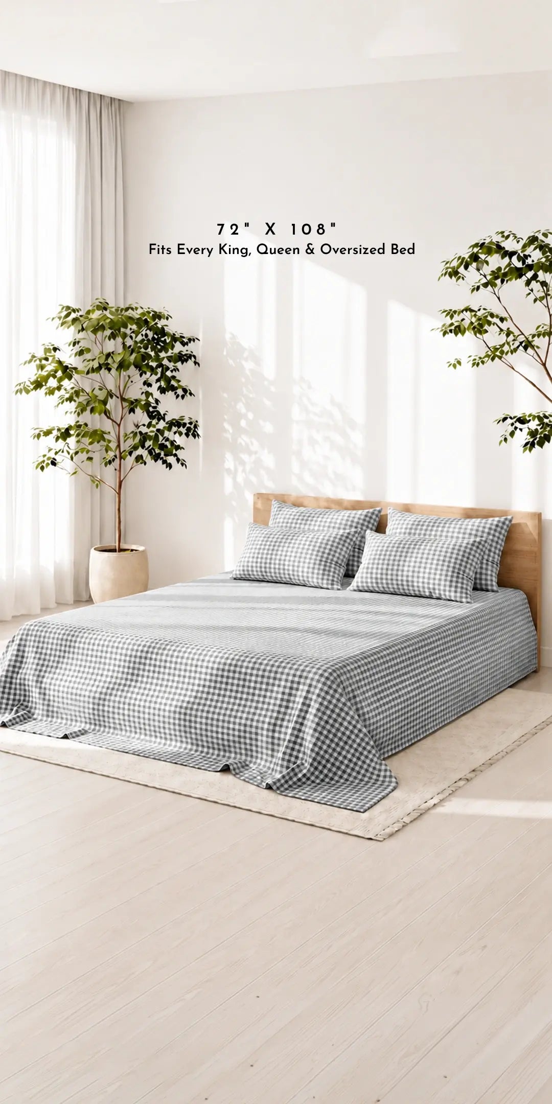 Zeries Egyptian Cotton Single Size Bedsheet With 4 Pillow Cover - Blackgrid