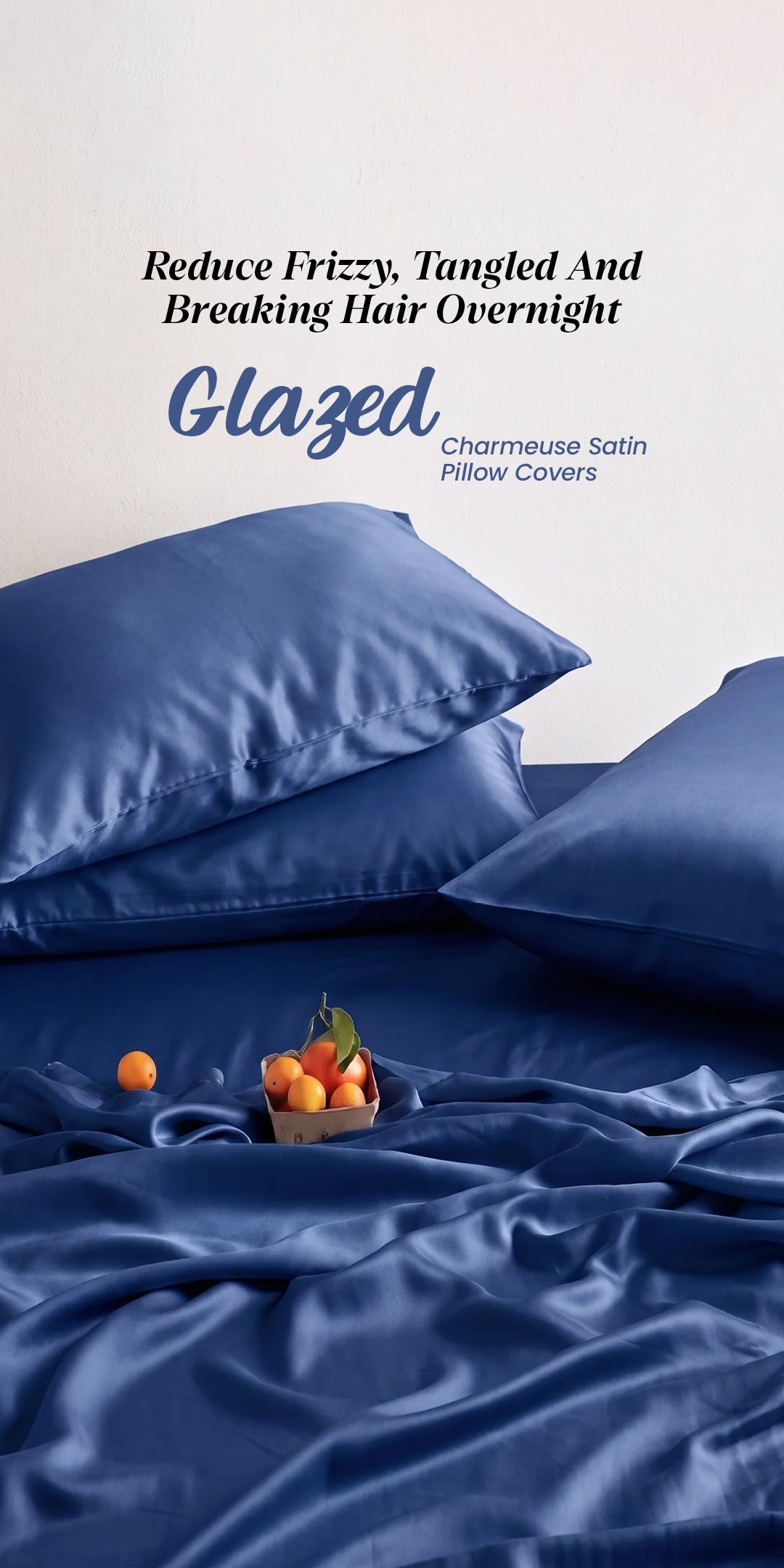Zarf Glazed Charmeuse Satin Frizz-Reducing Pillow Cover - Indigo