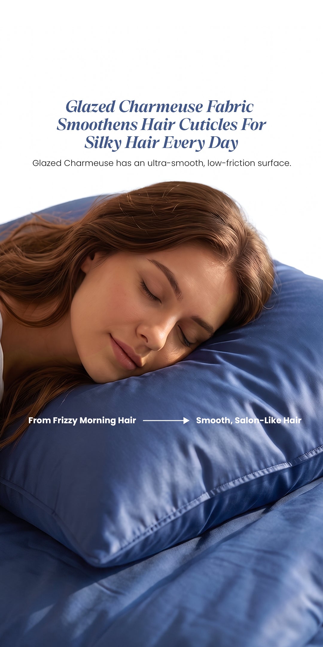 Zarf Glazed Charmeuse Satin Frizz-Reducing Pillow Cover - Indigo