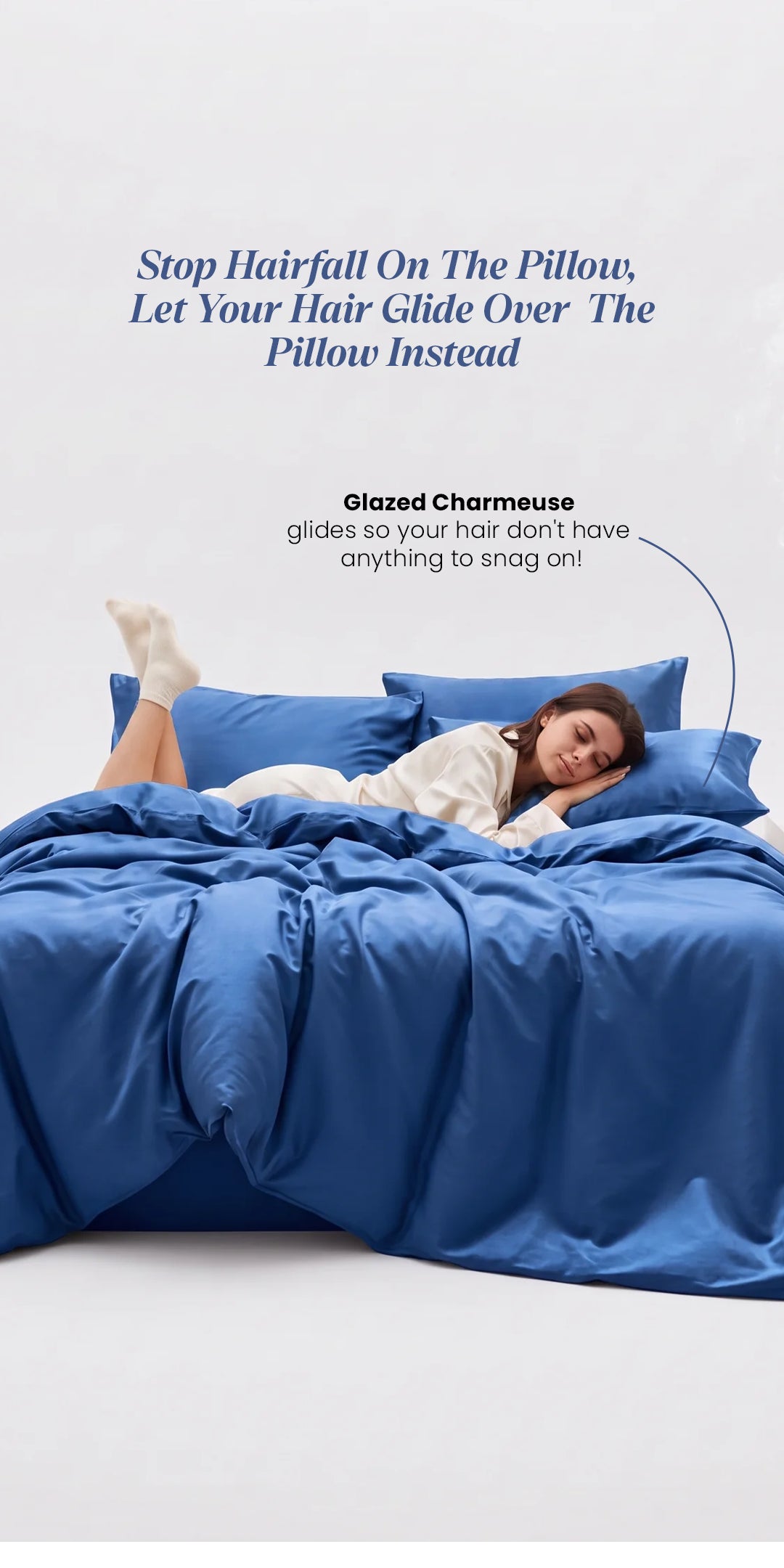 Zarf Glazed Charmeuse Satin Frizz-Reducing Pillow Cover - Indigo