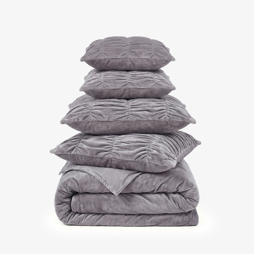 Zarf Boutique Comforter Set With 2 Designer Pillowcases & 2 Designer Cushion Covers - Boutique Shadow