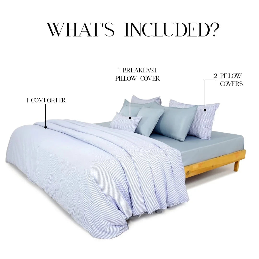 Linen Blend AC Comforter With 2 Pillow Cases and 1 Breakfast Pillow - Breeze