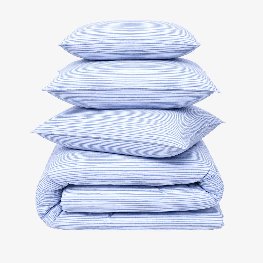 Linen Blend AC Comforter With 2 Pillow Cases and 1 Breakfast Pillow - Breeze