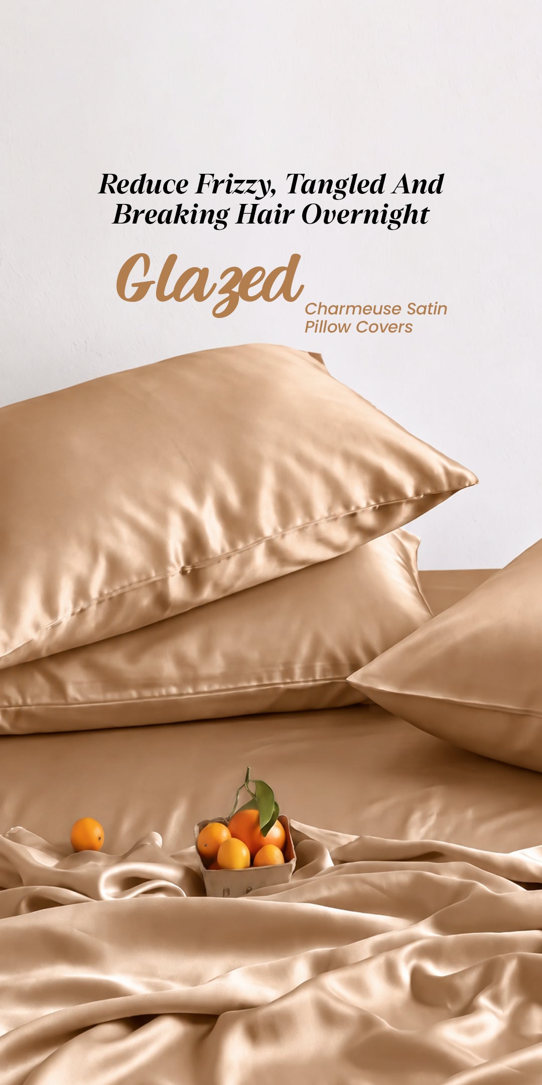 Zarf Glazed Charmeuse Satin Frizz-Reducing Pillow Cover - Set of 2 - Caramel
