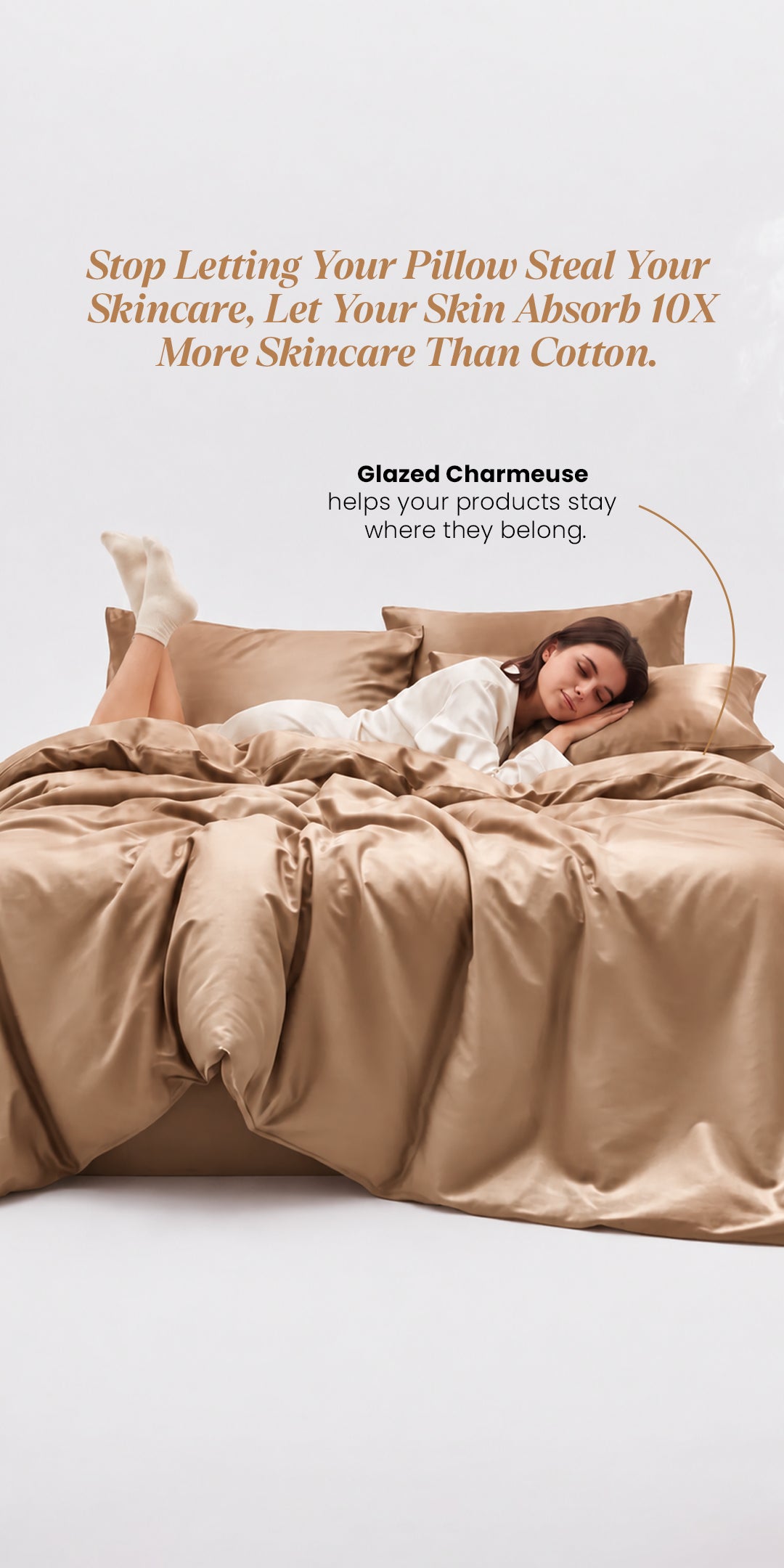Zarf Glazed Charmeuse Satin Acne-Reducing Pillow Cover - Caramel