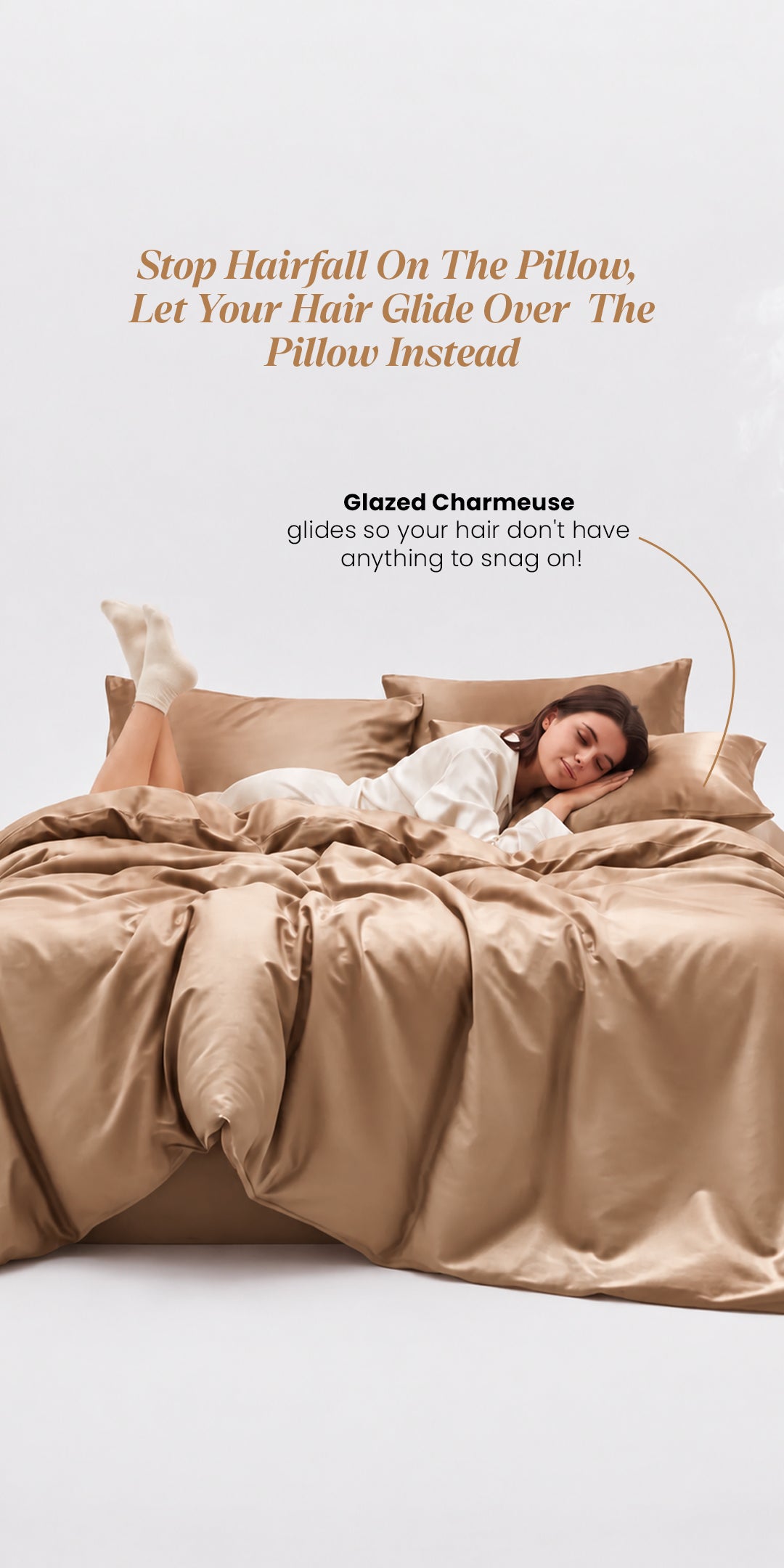 Zarf Glazed Charmeuse Satin Frizz-Reducing Pillow Cover - Set of 2 - Caramel