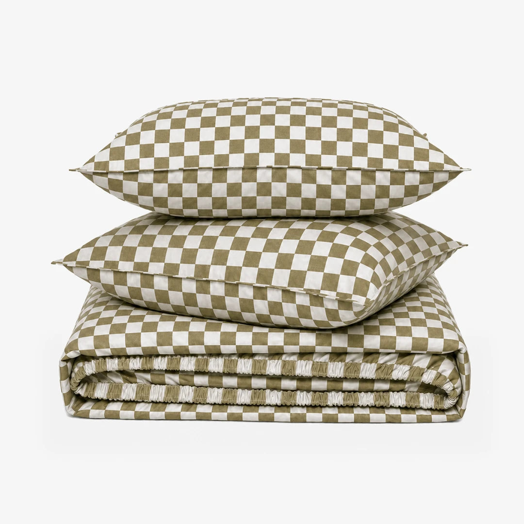 ZERIES PERCALE WEAVE EGYPTIAN COTTON FITTED BEDSHEET WITH 2 PILLOW CASES - Brown