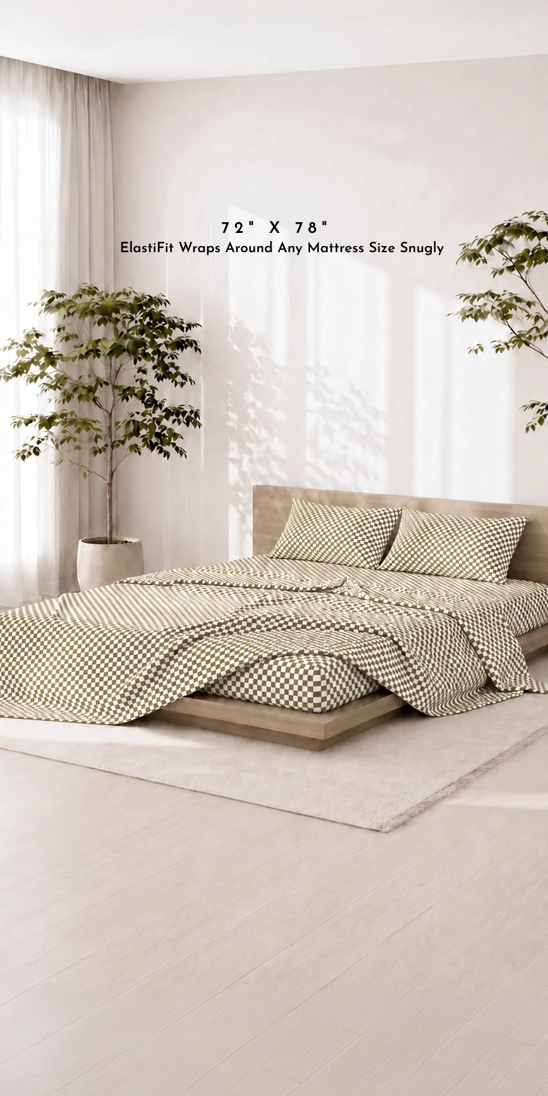 ZERIES PERCALE WEAVE EGYPTIAN COTTON FITTED BEDSHEET WITH 2 PILLOW CASES - Brown