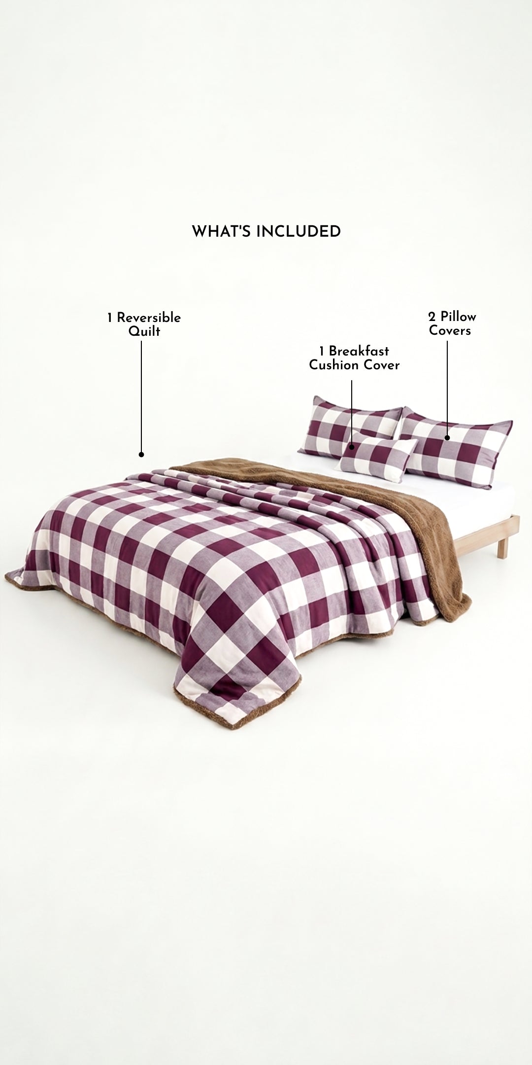 Zeries Quilt For Single Size Bed With 2 Pillow Cases & 1 Cushion Covers - Burgon