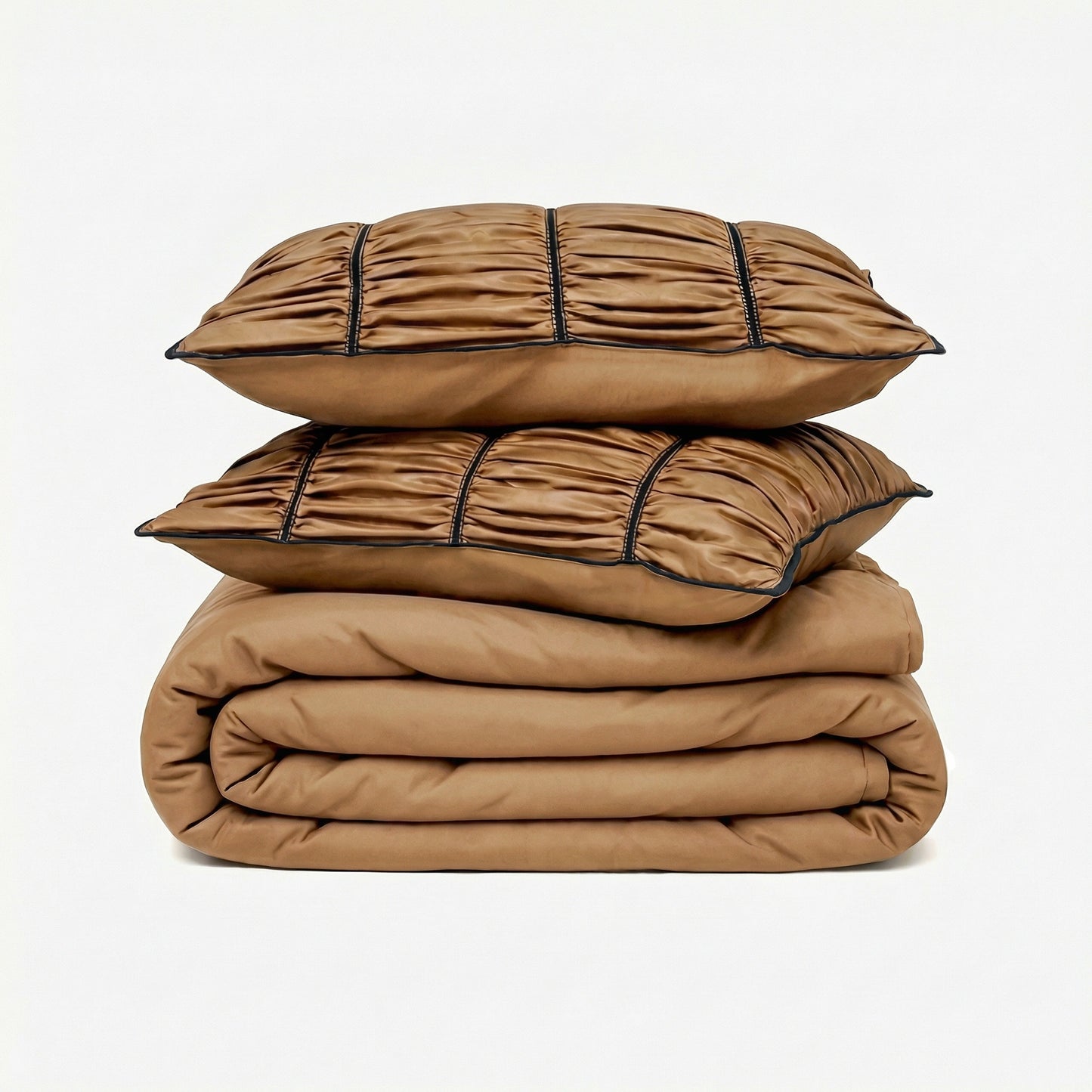 ZARF Italian Staple Weave Comforter For Single Size Bed With 2 Designer Pillow Cases, 2 Solid Pillowcases & 2 Cushion Covers - Butterscotch