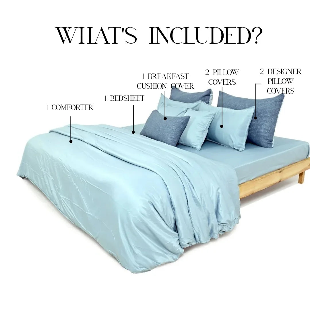 Zarf Italian Staple Weave Bedding Set Of 7- Cielo