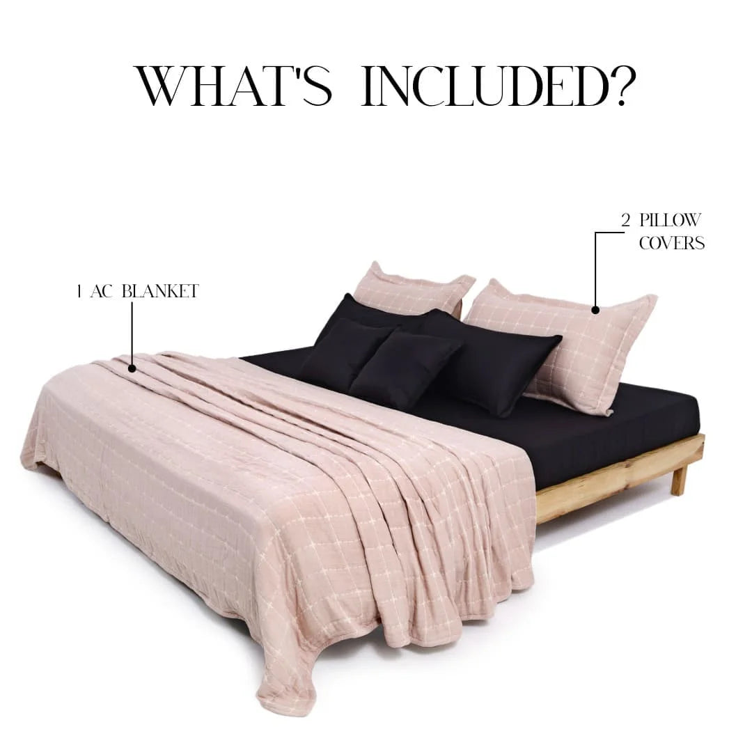 Zarf California King Size Plush Cotton AC Blanket With 2 Pillow Cases - Coral Infusion