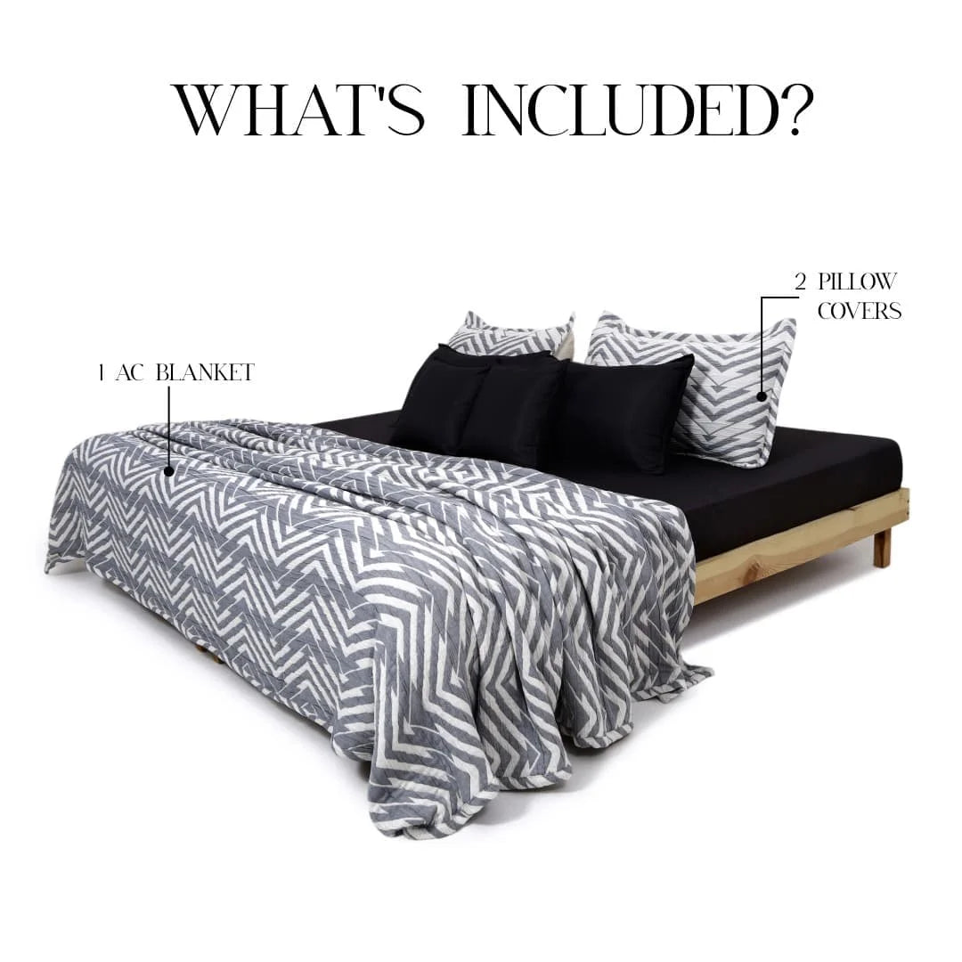 Zarf California King Size Plush Cotton AC Blanket With 2 Pillow Cases - Sapphire