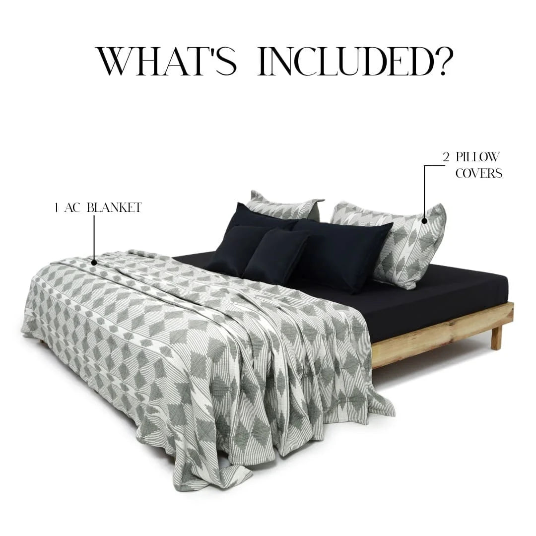 Zarf Plush Cotton AC Blanket For Single Size Bed With 2 Pillow Cases - Lunar Dust