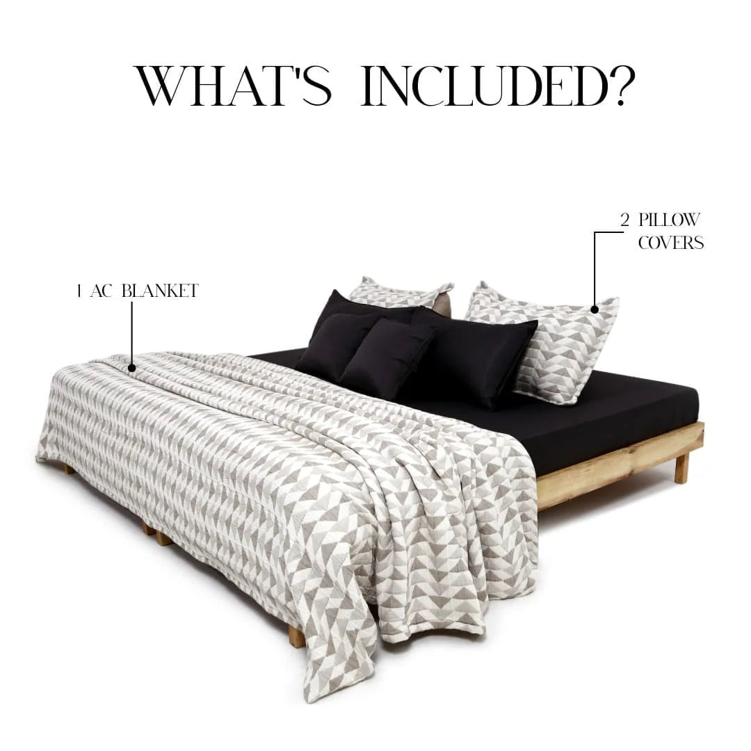 Zarf California King Size Plush Cotton AC Blanket With 2 Pillow Cases - Celestial Grey