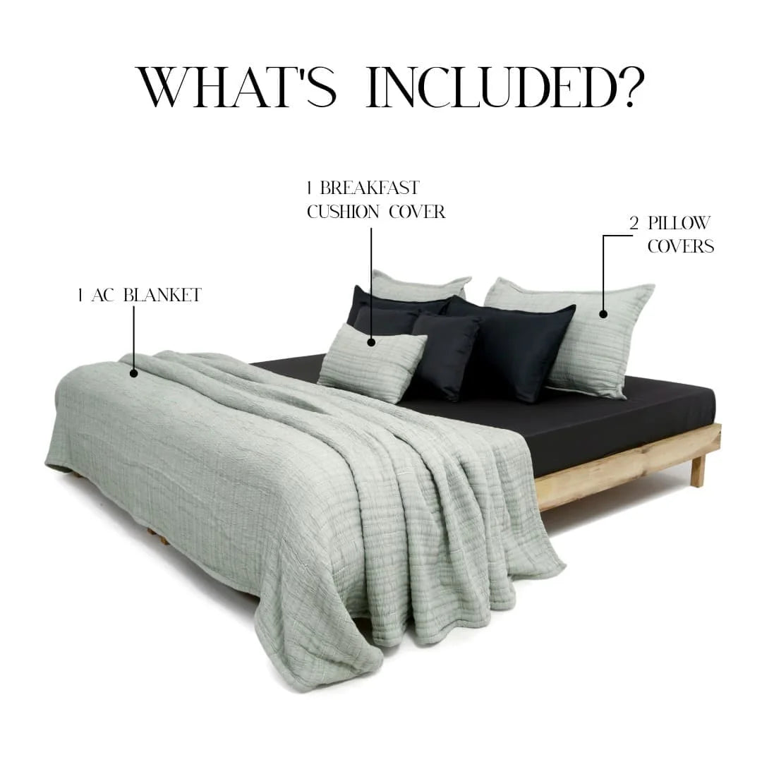 Zarf King Size Pure Cotton Cottage Blanket with 2 Pillowcases and 1 Cushion Cover - Springleaf