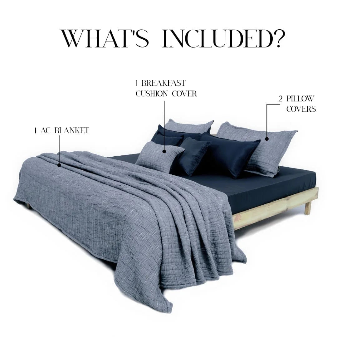 Zarf King Size Pure Cotton Cottage Blanket with 2 Pillowcases and 1 Cushion Cover - Greyling
