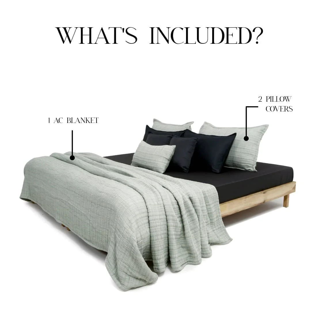 Zarf King Size Pure Cotton Cottage Blanket with 2 Pillowcases and 1 Cushion Cover - Springleaf