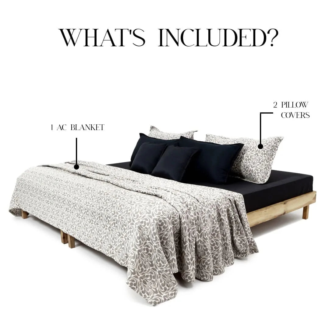 Zarf California King Size Plush Cotton AC Blanket With 2 Pillow Cases - Oatshade