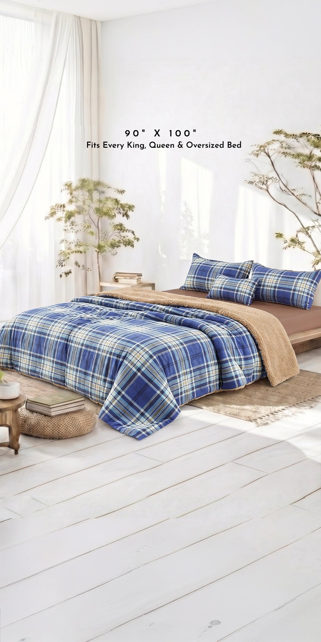 Zarf California King Size Reversible Quilt  With 2 pillowcases and 1 Breakfast Cushion cover - Calder