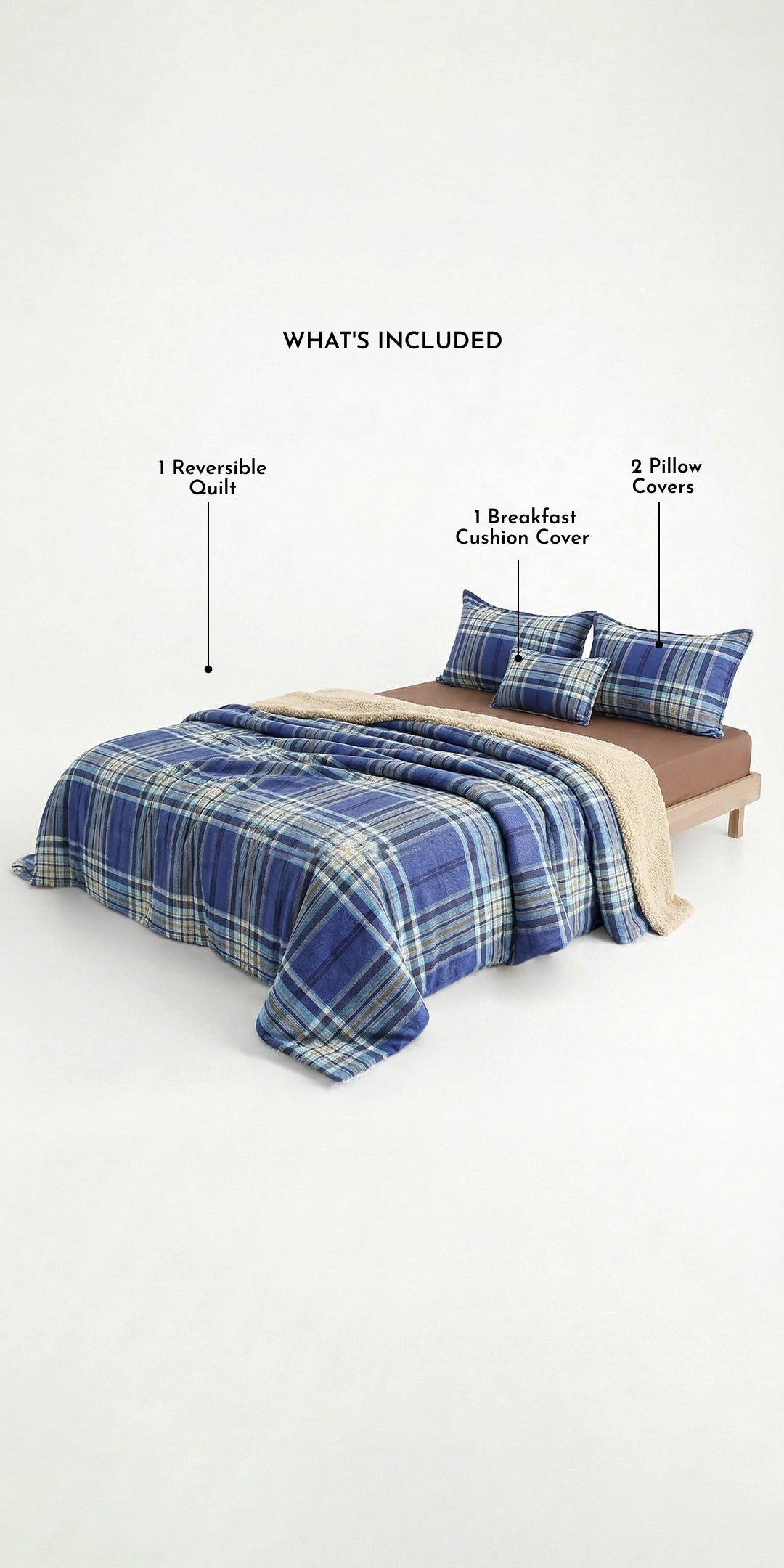 Zarf California King Size Reversible Quilt  With 2 pillowcases and 1 Breakfast Cushion cover - Calder