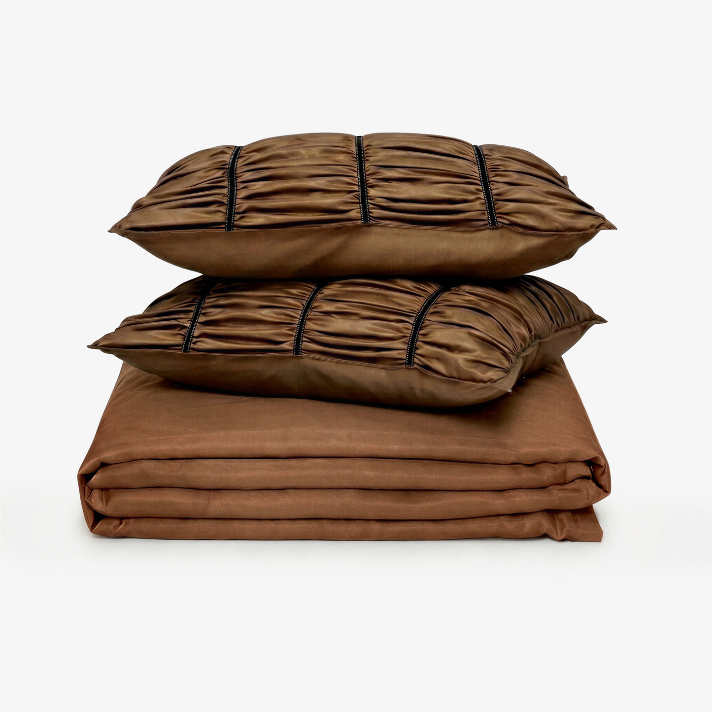 ZARF Italian Staple Weave Bedsheet With 2 Designer Pillow Cases, 2 Solid Pillowcases & 2 Cushion Covers - Caramel