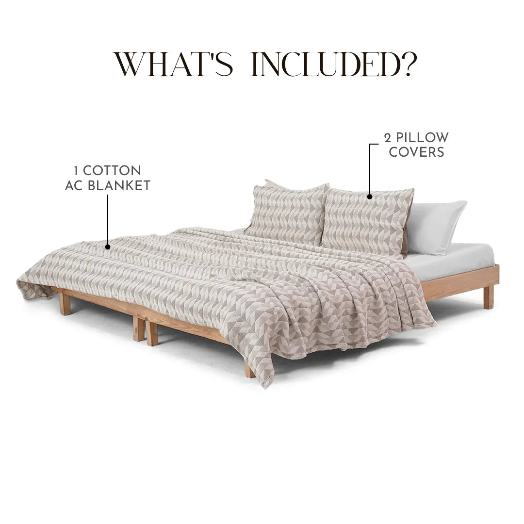 Zarf California King Size Plush Cotton AC Blanket With 2 Pillow Cases - Celestial Grey