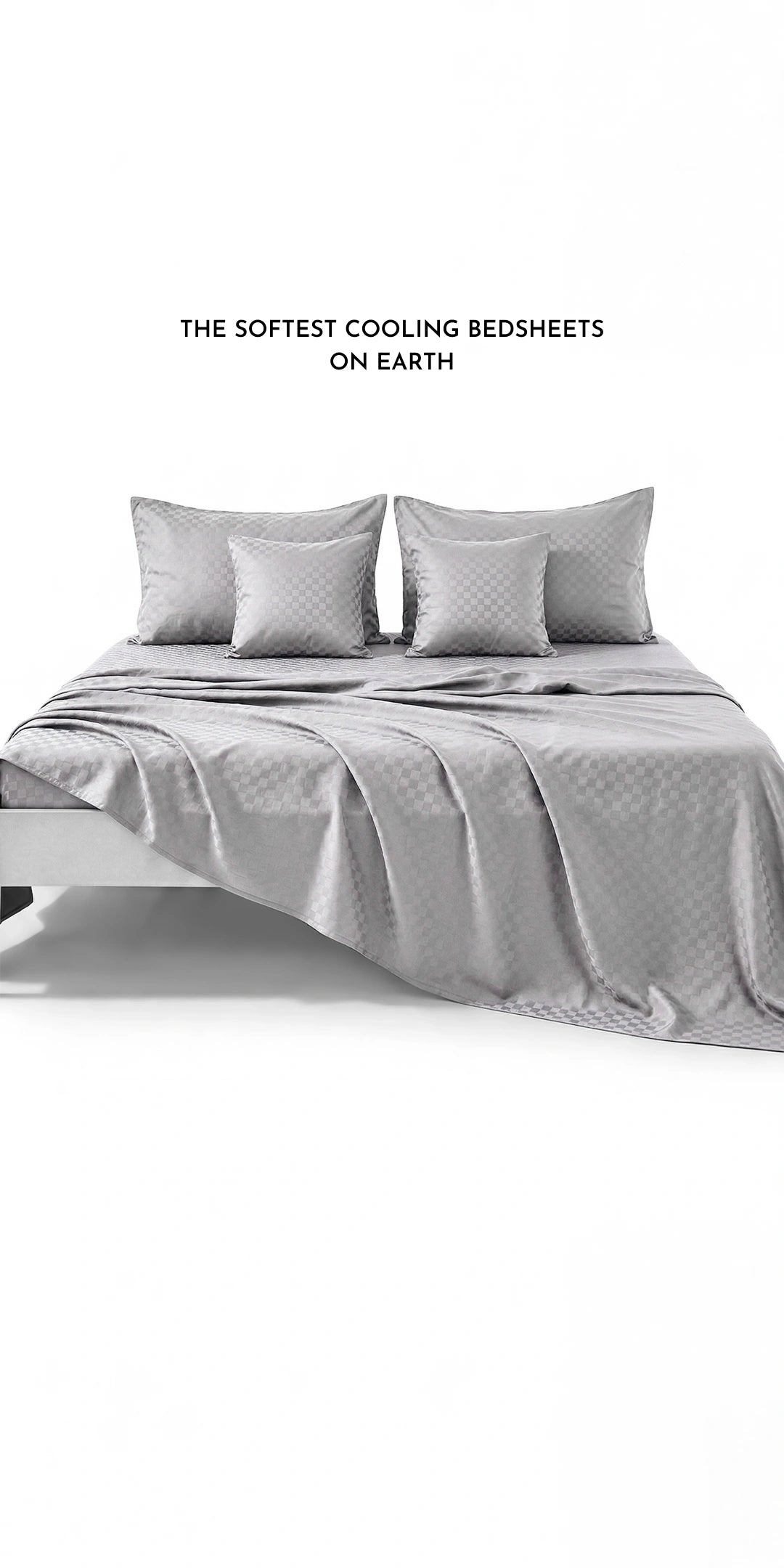 Zeries Egyptian Cotton Jacquard Single Size Bedsheet With 2 Pillow Cases & 2 Cushion Covers - Cenere